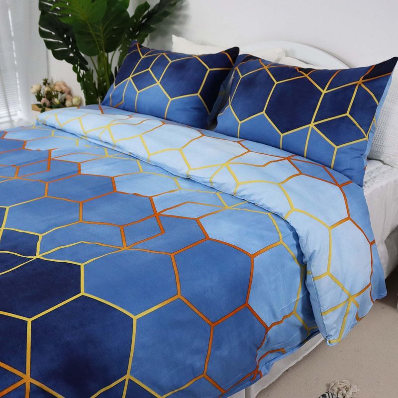 Luxury Geometric Print Duvet Cover Set With Gold Line Accents - Modern Minimalist Style Bedding Set For Queen, King, And Super King Sizes_voghion.com