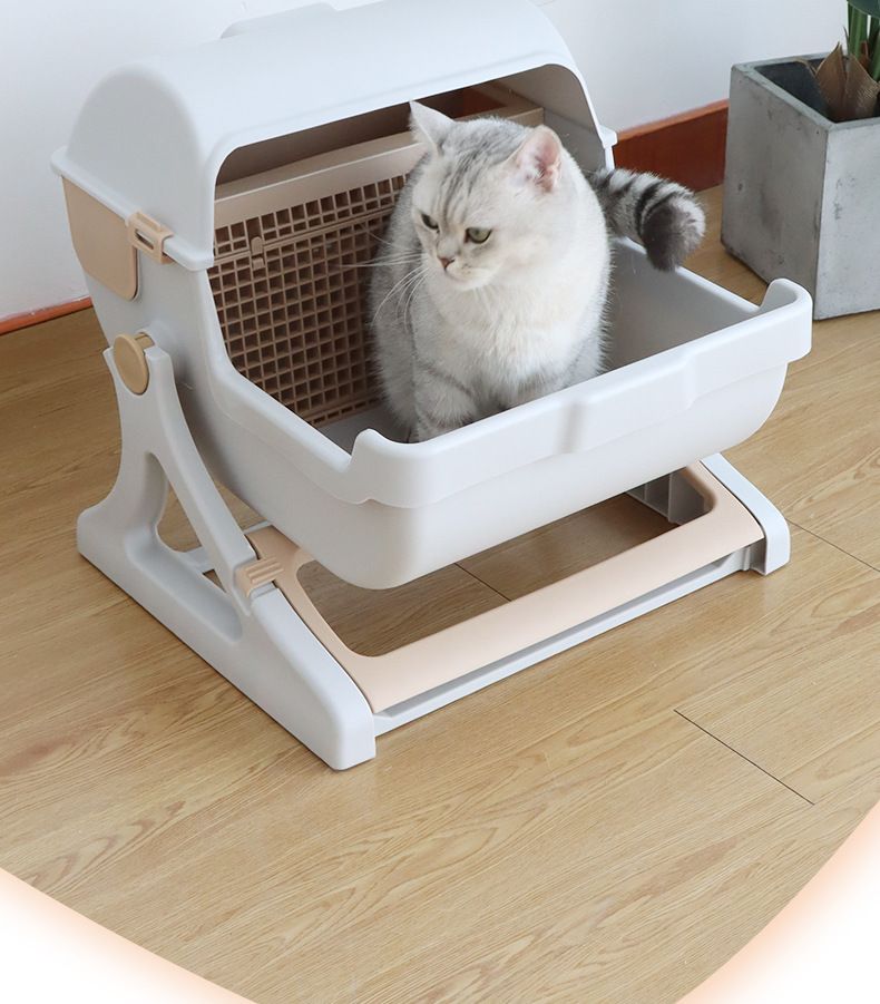 Leyoupai Cat Toilet Factory Direct Oversized Semi-automatic Cat Toilet Pet Toilet Semi-closed Litter Box_voghion.com