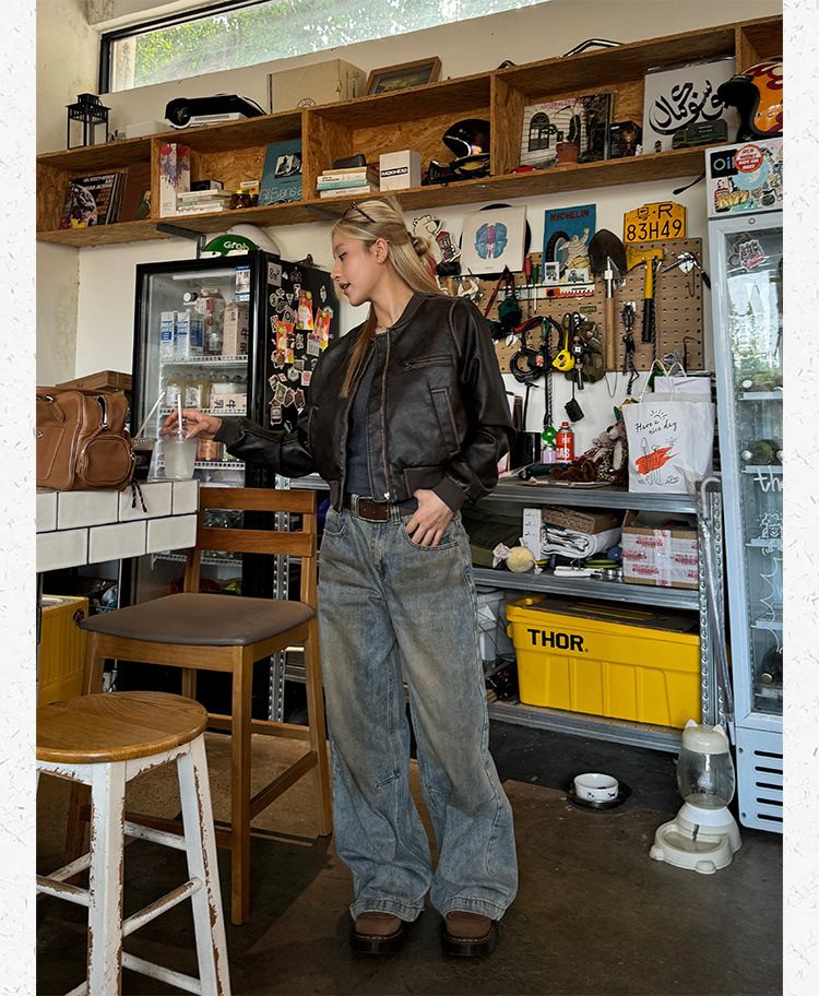 Veste de moto courte en cuir américain vintage fabriquée à la main pour femme, nouveau manteau Melad à manches longues, haut polyvalent_voghion.com