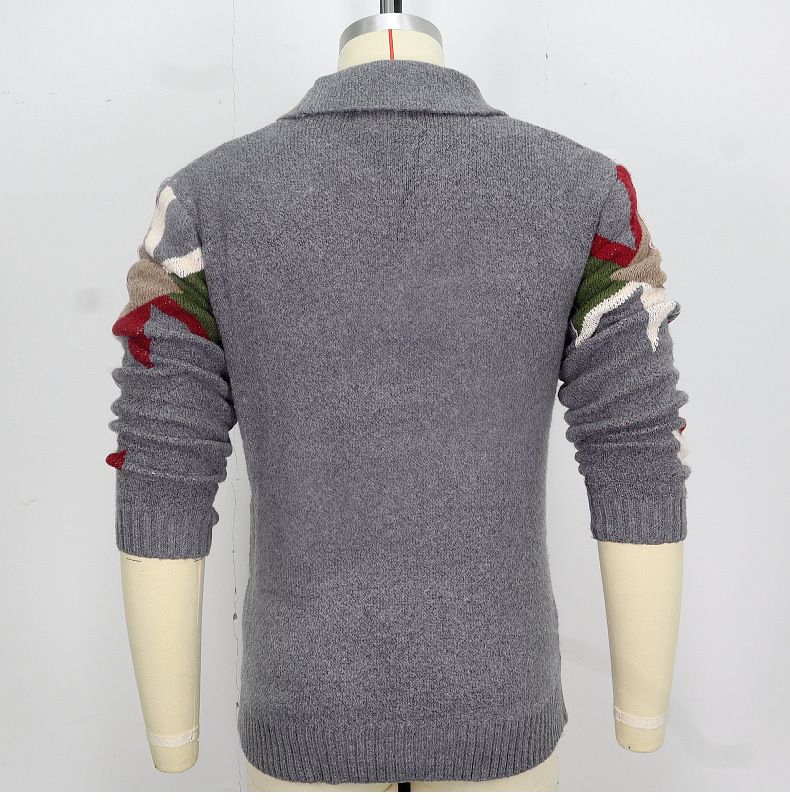 Męski sweter żakardowy na jesień i zimę z grubym kołnierzem i dzianinową kurtką SY0137_voghion.com