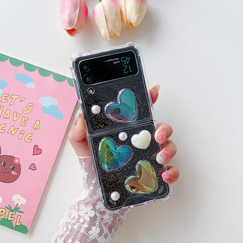 Samsung Flip 3 4 5 3D Laser Love Heart Phone Case For Galaxy Z Flip3 ZFlip4 5G Soft Shockproof Back Cover_voghion.com