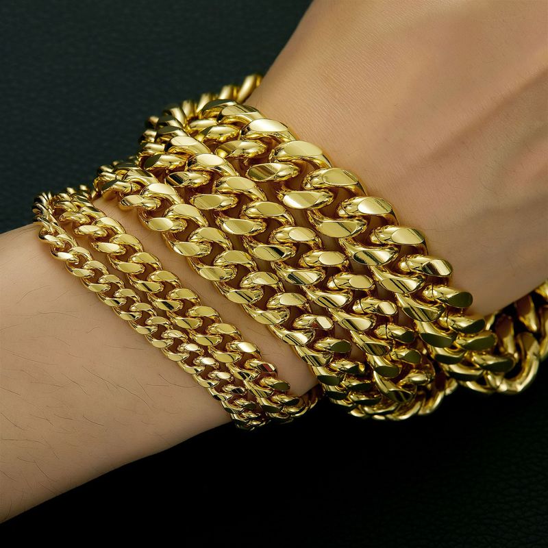 Men's Jewelry Electroplating 14K Gold Stainless Steel Titanium Steel Encrypted Cuban Chain Men's Necklace 6 14mm Wide Popular Fashion Jewelry_voghion.com