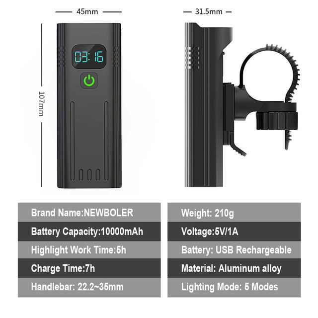 NEWBOLER Fahrradlicht 4800 Lumen USB aufladbar regenfest MTB Fahrradlicht Set mit 2 Halter 10000mAh Taschenlampe Fahrradzubehör_voghion.com