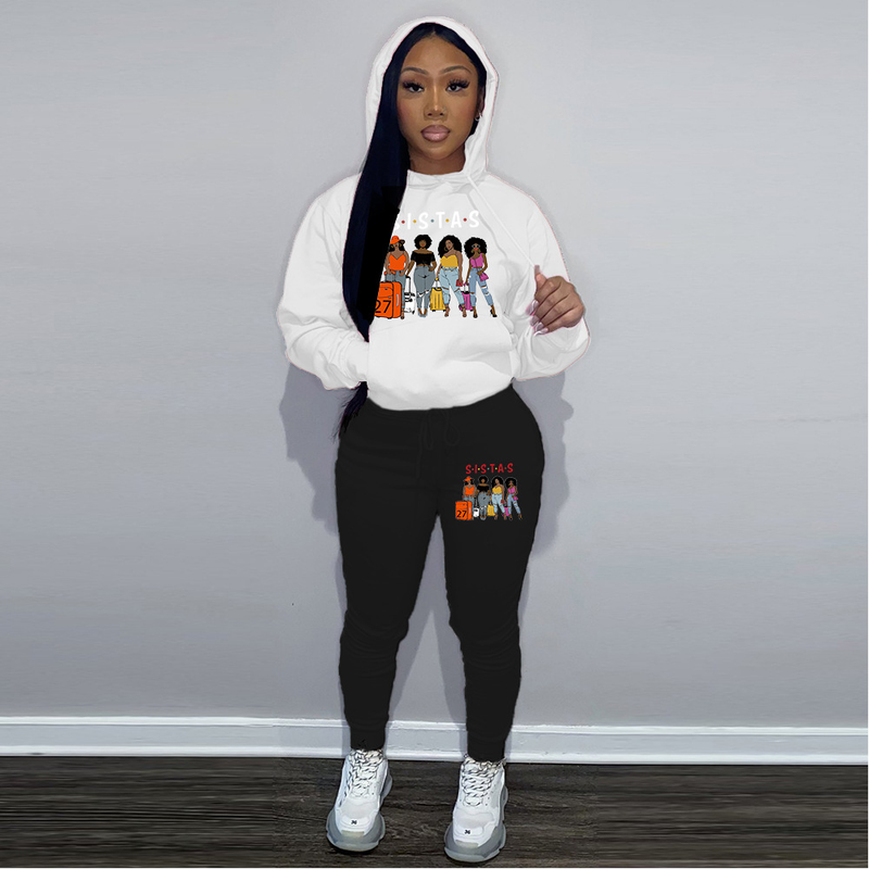 Women's casual printed tracksuit with fleece hoodie two-piece hoodie_voghion.com