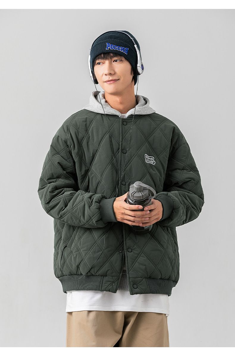 Steppjacke mit Baseballkragen für Herren – Streetwear-Wintermantel mit lockerer Passform und Rautenstich-Design_voghion.com