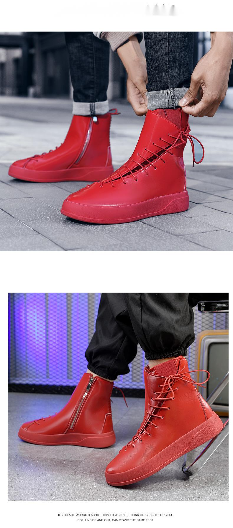 Autumn/winter New Men's Board Shoes 2024 European Station Large Martin Boots Strap Bright High Top Leather Boots Thick Bottom Motorcycle Boots_voghion.com