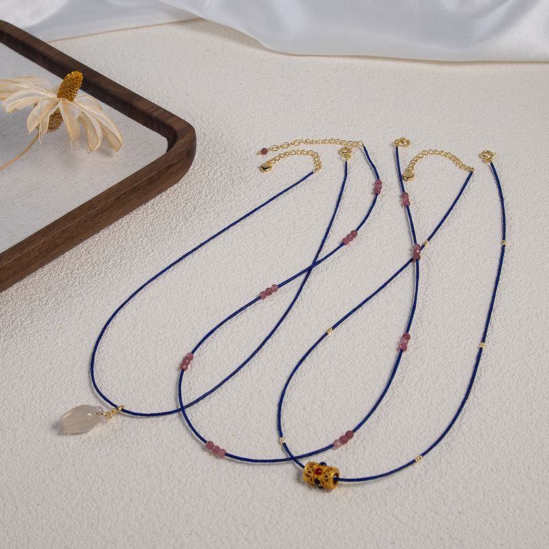 Collana in lapislazzuli imperiale ultra sottile da 1 mm, girocollo in agata Klein Blue, catena per clavicola in stile cinese di alta qualità, autunno_voghion.com