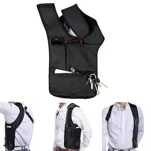 Borsa ascellare con tracolla regolabile, antifurto, portatile, per uomo, con tasche multiple nascoste, tracolla sottobraccio_voghion.com