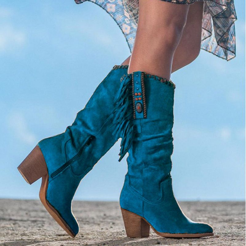 Scarpe da donna autunno e inverno nuove donne grandi dimensioni stivali con nappe tacchi alti spessi lunghi grandi dimensioni stivali lunghi da donna_voghion.com