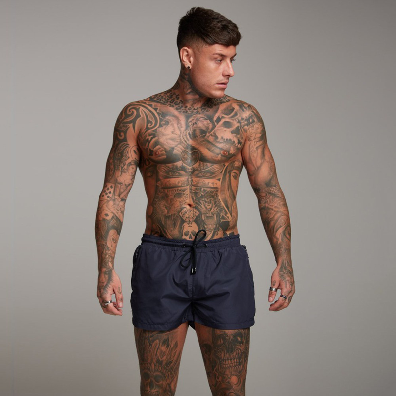 Schnelltrocknende Shorts für Herren – Strand- und Laufshorts für den Sommer, leicht und atmungsaktiv, mit Taschen (Schwarz/Blau, M-Large)_voghion.com