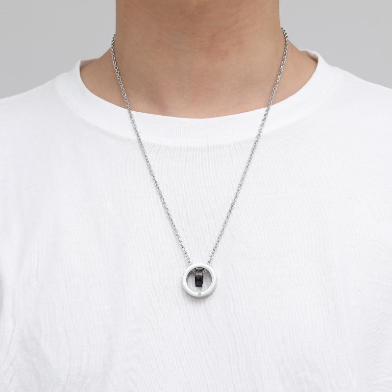 Collana con ciondolo geometrico hip hop, unisex, in acciaio al titanio, con doppio cerchio, minimalista, per uomo e donna_voghion.com