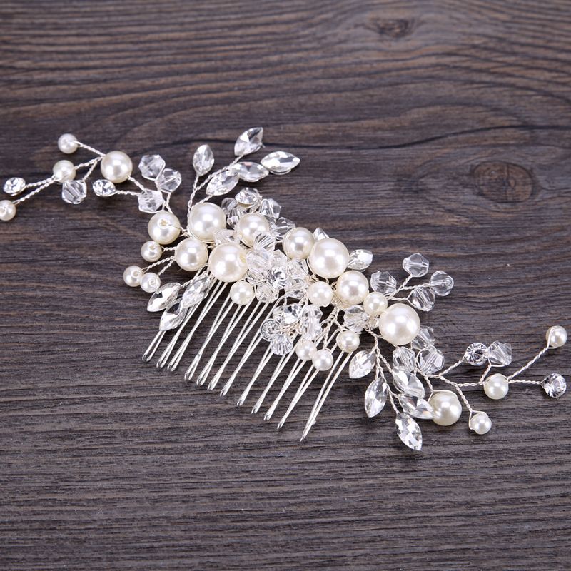 New Pearl Hair Comb White Crystal Headdress Banquet Hair Wedding Dress Accessories Bride Headdress Comb_voghion.com