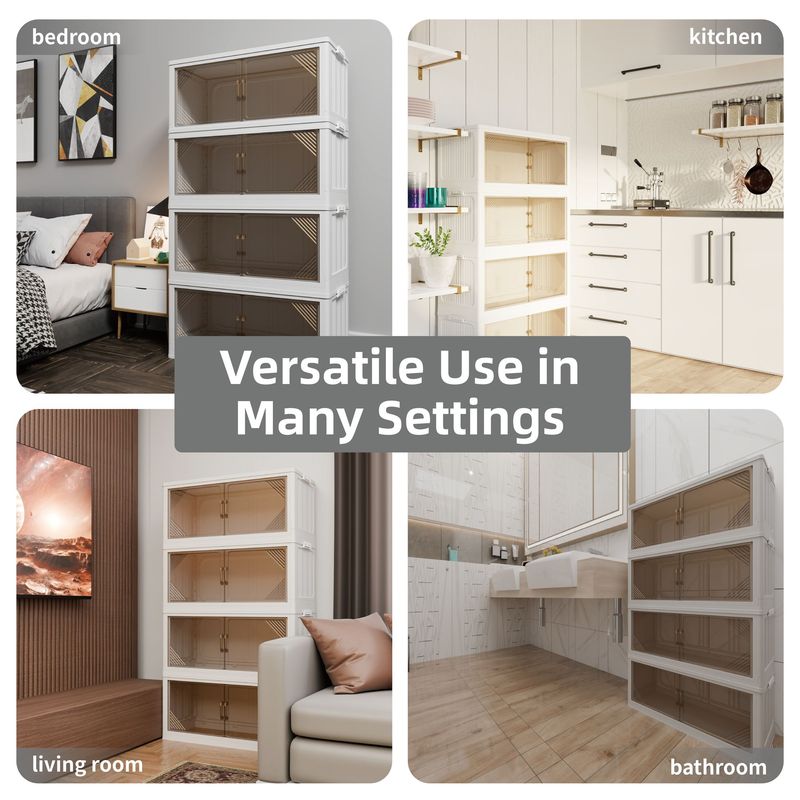 573QT 4-Pack 35.4'' Wide Transparent Plastic Storage Cabinets For Closet Organizers And Storage, Folding Storage Box, Stackable Storage Bins With Open Front Door_voghion.com