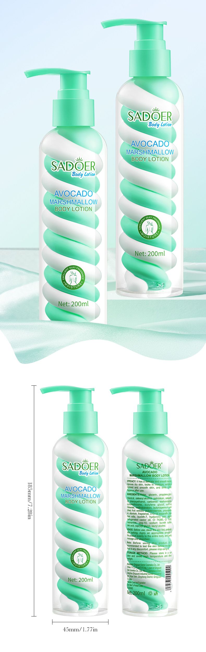 SADOER Blutorangen-Marshmallow-Körperlotion, 200 ml, Niacinamid, Avocado-Frucht-Körperlotion_voghion.com