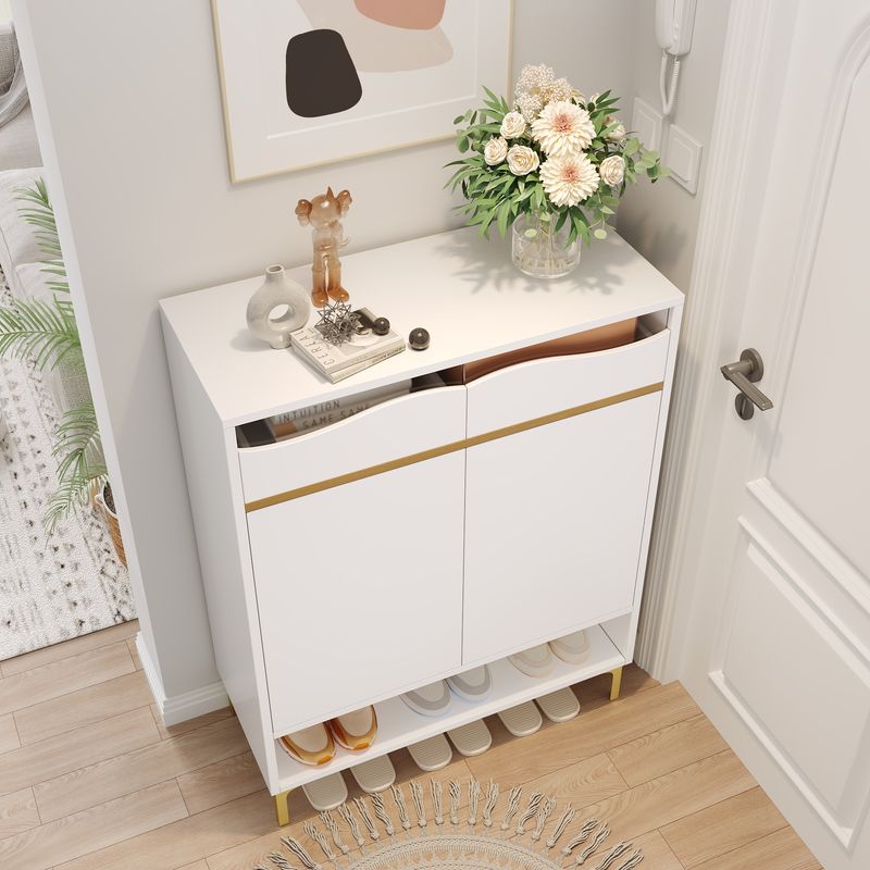 Meuble à chaussures blanc moderne avec éclairage LED 16 couleurs – Rangement gain de place pour couloir 80 x 35 x 105 cm avec tiroirs et étagères – Pour entrée, salon, couloir_voghion.com