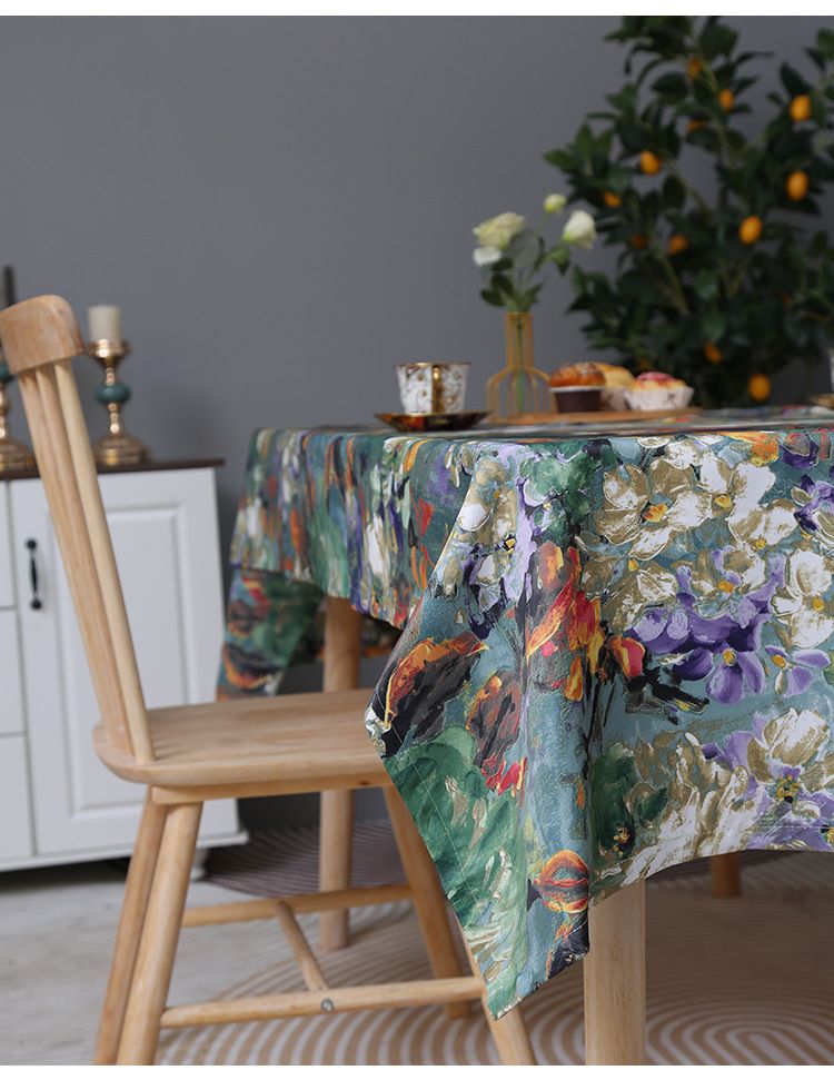 Tovaglia astratta impermeabile e resistente all'olio - Copertura per tavolo da pranzo ispirata all'arte impressionista con stampa colorata, lavabile e antimacchia_voghion.com