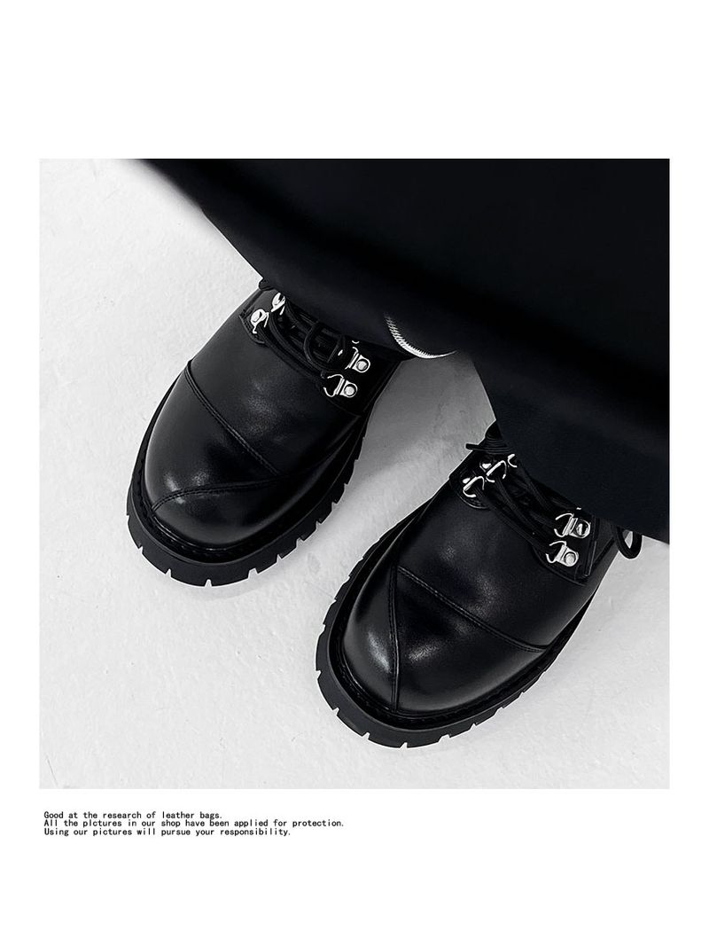 Authentic British Style Round Shoelace Trendy Small Leather W Thick Sole Increased Japanese-Style Retro Black Big Toe_voghion.com