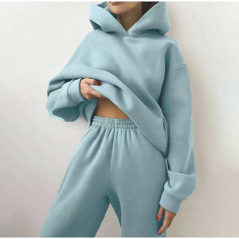 Abbigliamento da donna moda casual felpa a maniche lunghe ispessita e pantaloni tuta a due pezzi_voghion.com