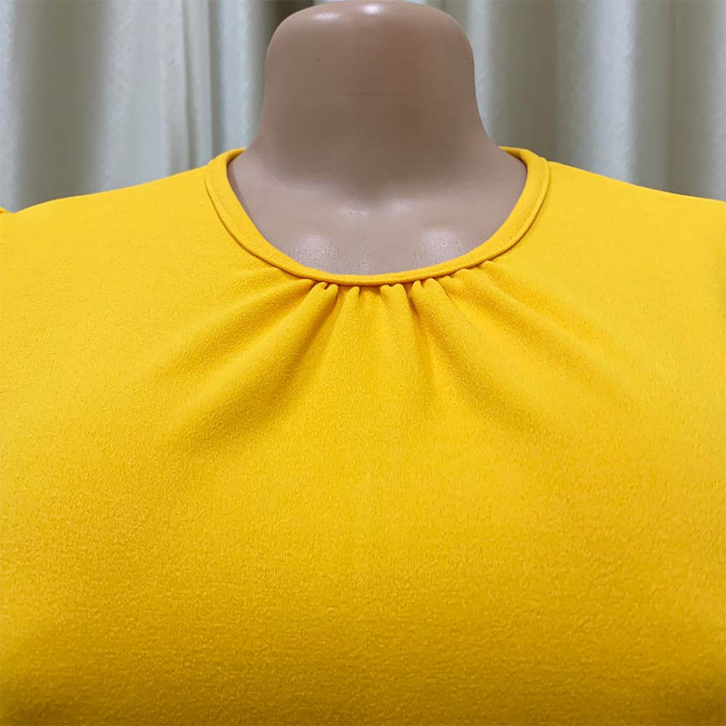D2022024Robe grande taille plissée à manches courtes, style été, couleur unie_voghion.com