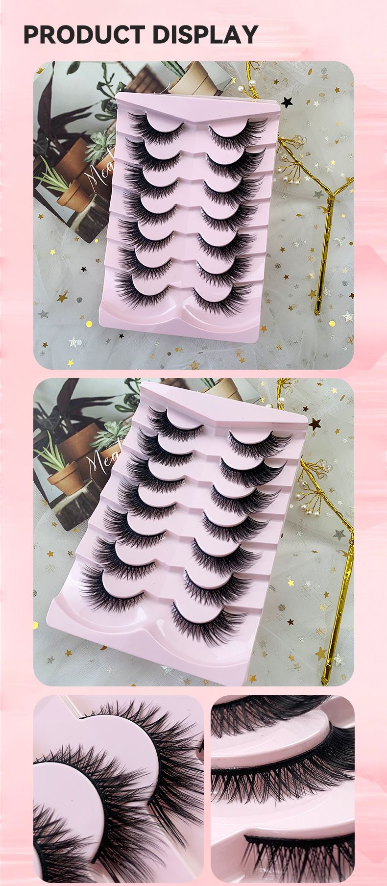 Skew fly fox false eyelashes 7 pairs of eye tail lengthened eyelashes in one piece_voghion.com