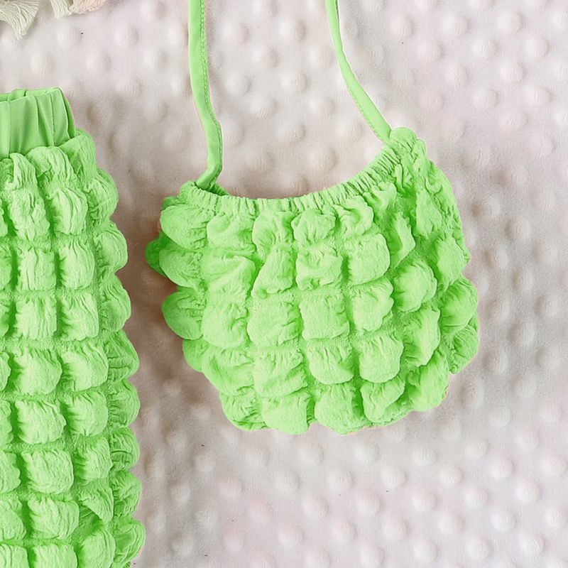 Ensemble d'été pour enfants, haut à manches courtes + short + sac à carreaux à bulles solides, couleur bonbon, ensemble pour filles_voghion.com