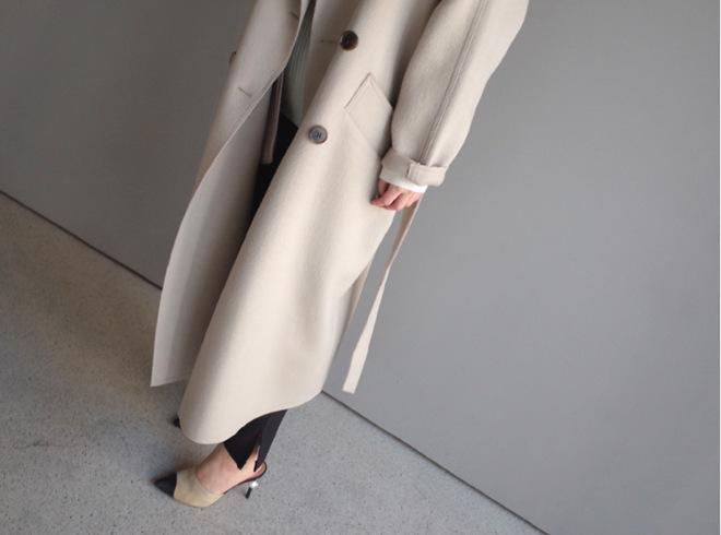 Women's Clothing Winter Mid-Length Waist Slimming Lapel Lace Woolen Coat_voghion.com