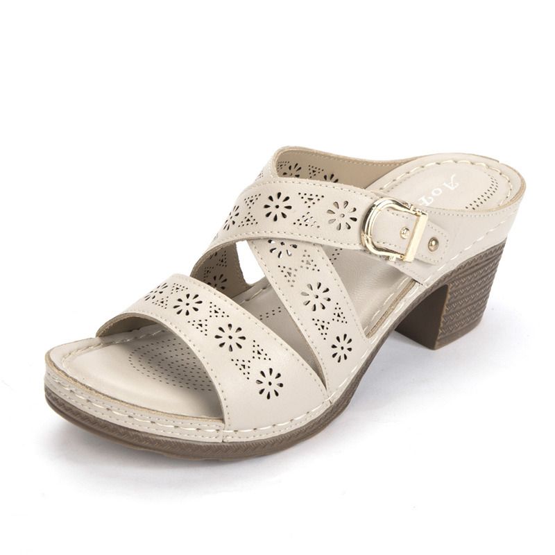 Neue hohe Schuhe Sommer Kreuz Hausschuhe Casual Dicken Absatz Große Größe Damen Sandalen_voghion.com