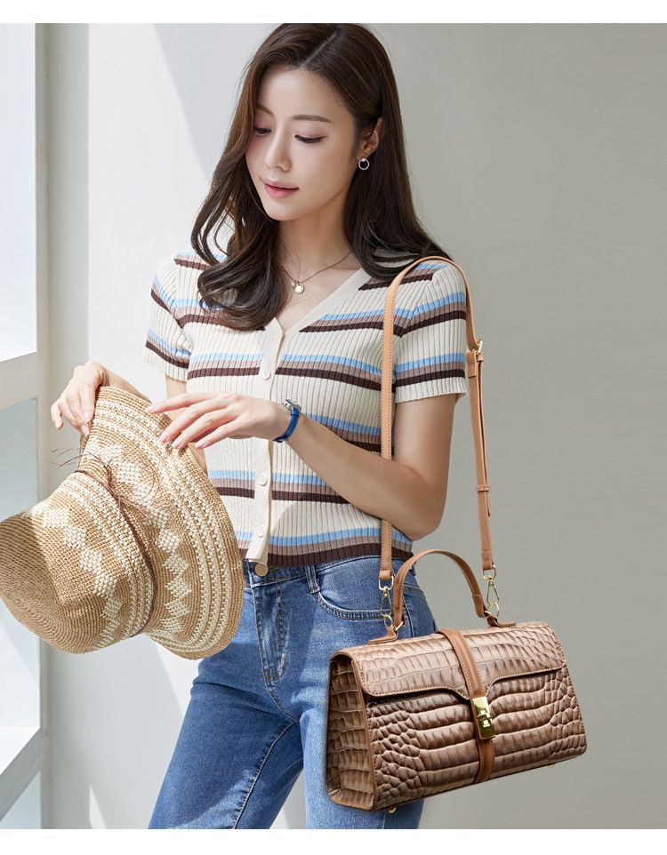 Nuova borsa da donna in pelle verniciata, a tracolla, con motivo coccodrillo_voghion.com