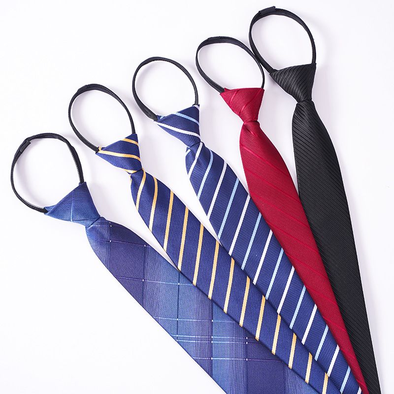 Cravatta da uomo con cerniera, elegante e formale, per donna, sposo, matrimonio, blu a righe, sottile, nera, senza nodo, facile da tirare_voghion.com