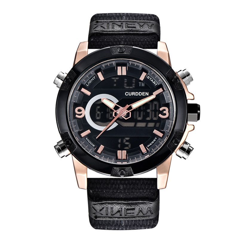 Men's Sport Watch With Analog-Digital Display, GMT Function, Date & Week Indicator, Luminous Hands, PU Leather Strap, Alloy Case_voghion.com
