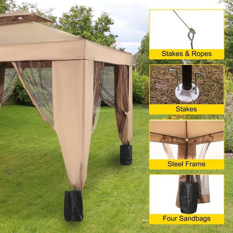 VEVOR Outdoor Canopy Gazebo Tent, Portable Canopy Shelter With 10'x10' Large Shade Space For Party, Backyard, Patio Lawn And Garden, 4 Sandbags, And Netting Included, Brown_voghion.com