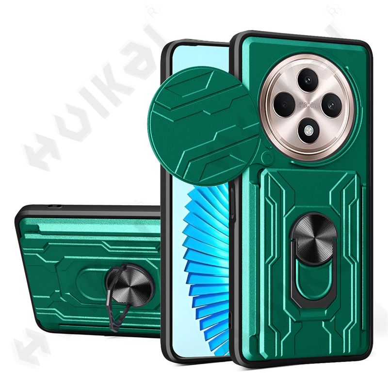 Case For OPPO Reno 12 12F 11 4G 5G Realme 13 Pro Plus Card Holder Slide Camera Ring Stand Armor Kickstand Cover_voghion.com