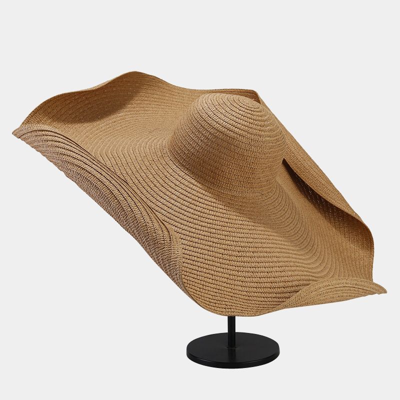 Nuovi arrivi 70 cm cappelli di paglia a tesa larga oversize primavera estate floscio pieghevole protezione UV cappello da spiaggia per le donne all'ingrosso_voghion.com