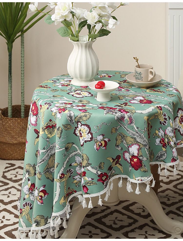 Nappe classique en polyester à motif floral – Rectangulaire et ronde résistante à la chaleur pour table à manger et table basse_voghion.com