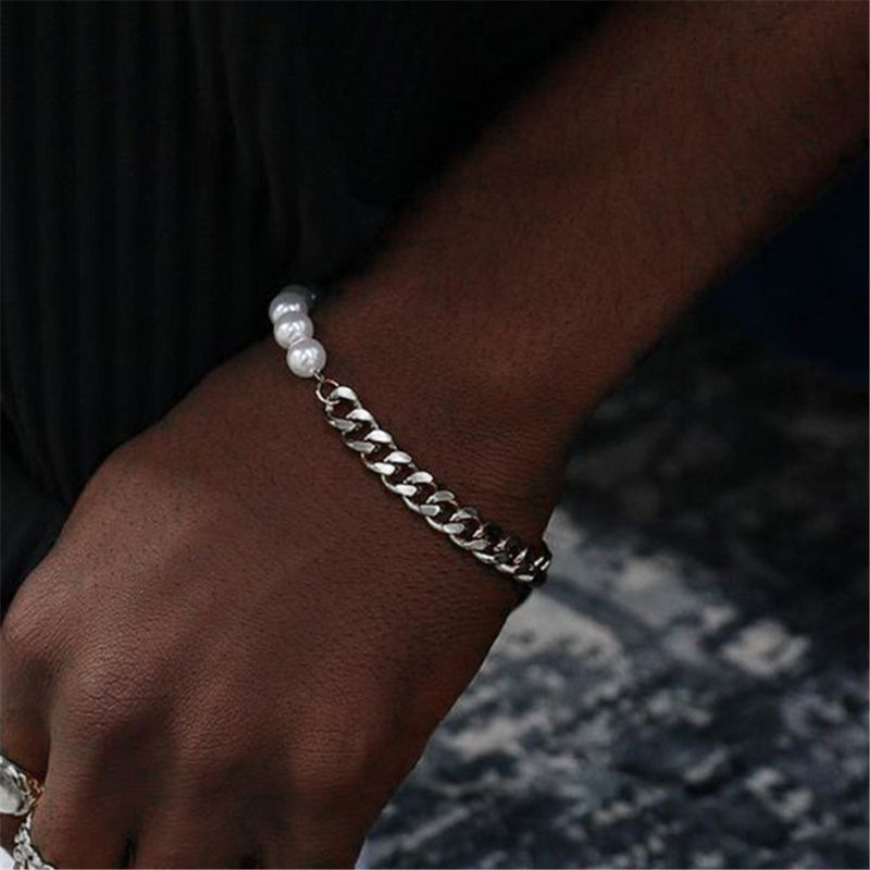 Neue kubanische Kette Perle für Männer minimalistischen Stil Mode Ins Nische Hip-Hop einfaches Paar Armband_voghion.com