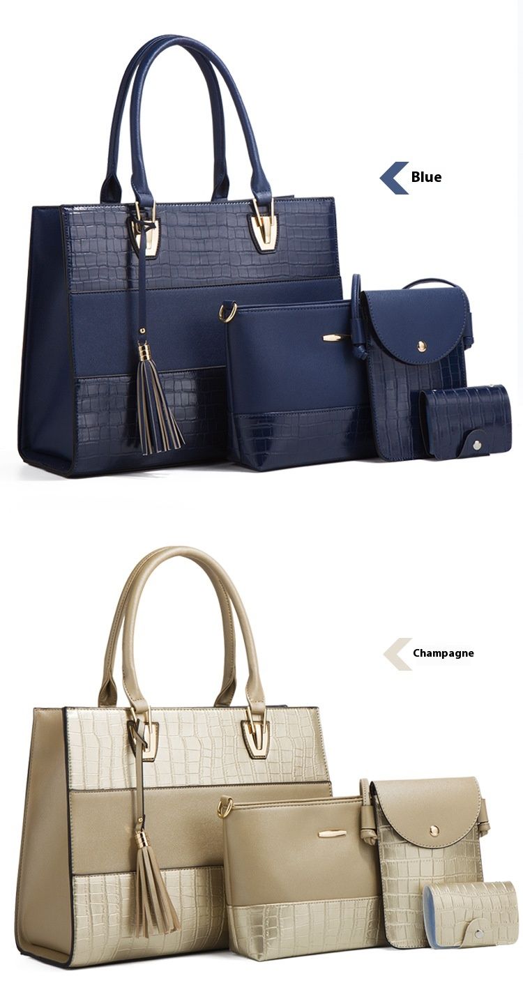 New Large Capacity Crocodile Pattern Handbag Fashionable Tassel Bag Trendy Single Shoulder Diagonal Four Piece Set Mother Bag_voghion.com