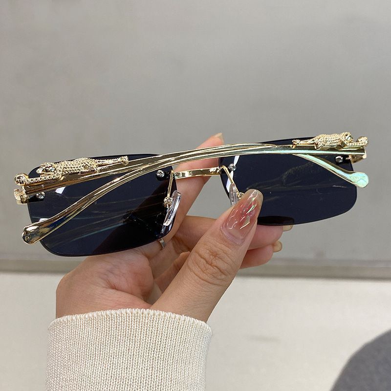 Nieuwe randloze zonnebril Retro luipaardkop vierkante zonnebril Unisex_voghion.com