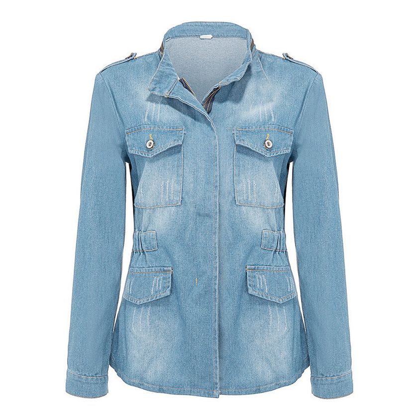Plus Size Women's Denim Shirt With Zip Detail & Elastic Waist, Casual Oversized Chambray Top For Everyday Comfort_voghion.com
