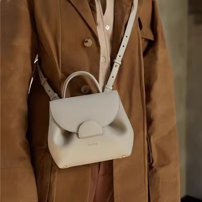 French Polene Triple Colored Piglet Single Shoulder Crossbody Contrast Litchi Pattern Handbag Smiling Face Bag_voghion.com