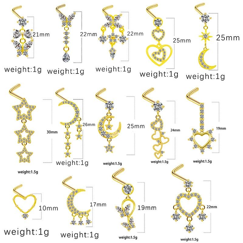 Piercing pentru nas, unghie de nas în formă de inimă, pandantiv cu cinci stele, diamant transfrontalier european și american, unghie de nas, unghie de nas, știft pentru nas_voghion.com
