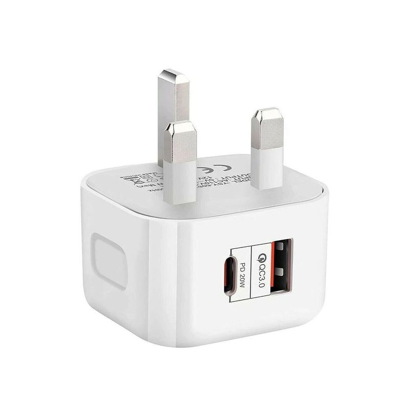 Dual Port Typ C 20W PD Schnelle Wand Stecker Ladegerät QC 3,0 Reise Power Adapter UK_voghion.com