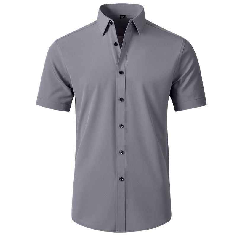 Camicia elasticizzata da uomo, maniche corte, non stirabile, vestibilità slim fit, taglia europea_voghion.com