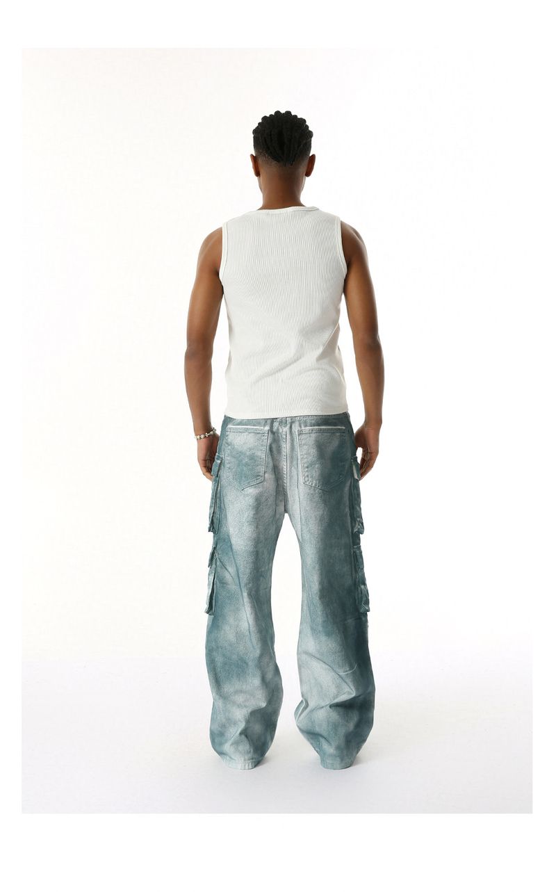 EF JEANS | 2025 Spring New Niche Heavy Industry Gradual Change Spray Color Do Old Multi Pocket Wide Leg Cargo Pants Tide_voghion.com