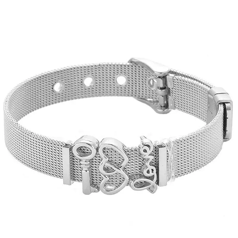 Fashion Stainless Steel For Woman Men Mesh Set Crystal Heart Anchor Charm Fine Bracelet Bangle Female Lover_voghion.com