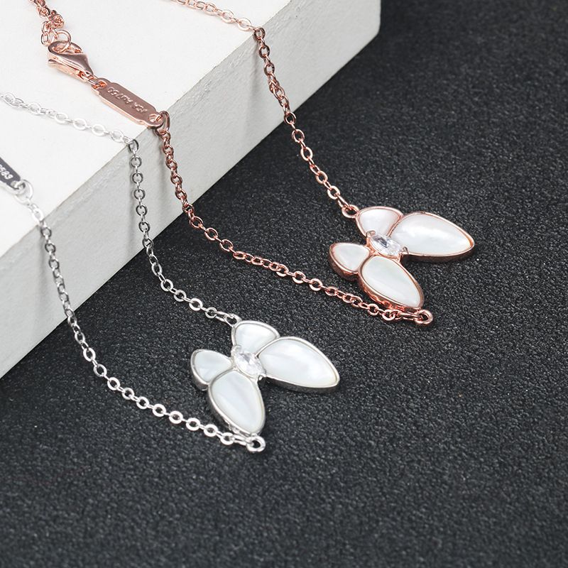S Pure Silver White Mother-of-Pearl Butterfly Bracelet Rose Gold Plated Shell New Accessory Jewelry_voghion.com