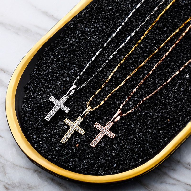 Collana versatile con ciondolo a forma di croce in zircone pieno in argento Hip Hop_voghion.com