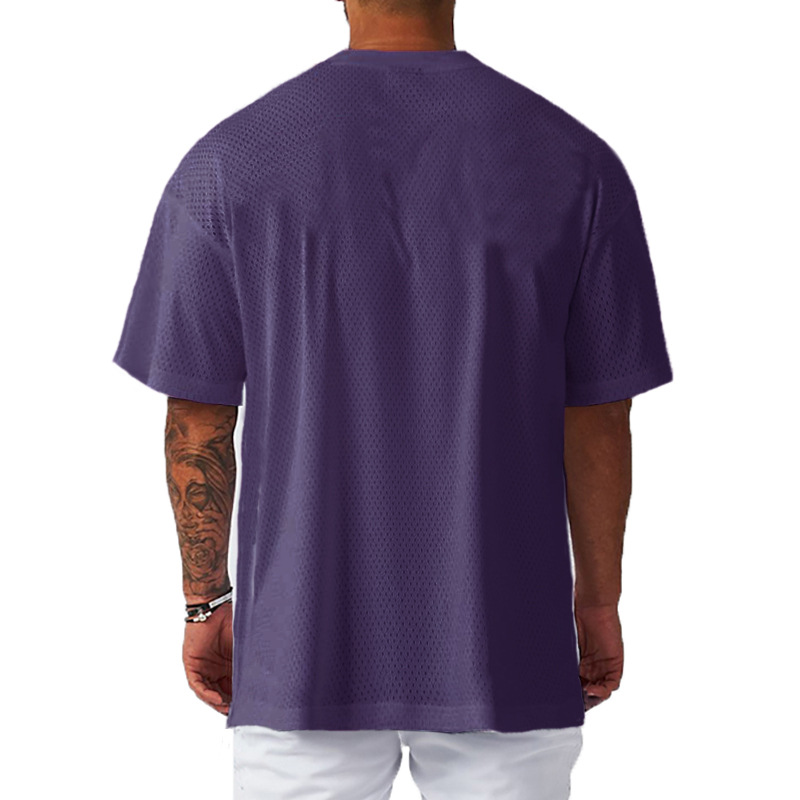 Übergroßes Herren-Kurzarm-Fitness-Muskel-T-Shirt in Übergröße mit lockerem Netzstoff_voghion.com