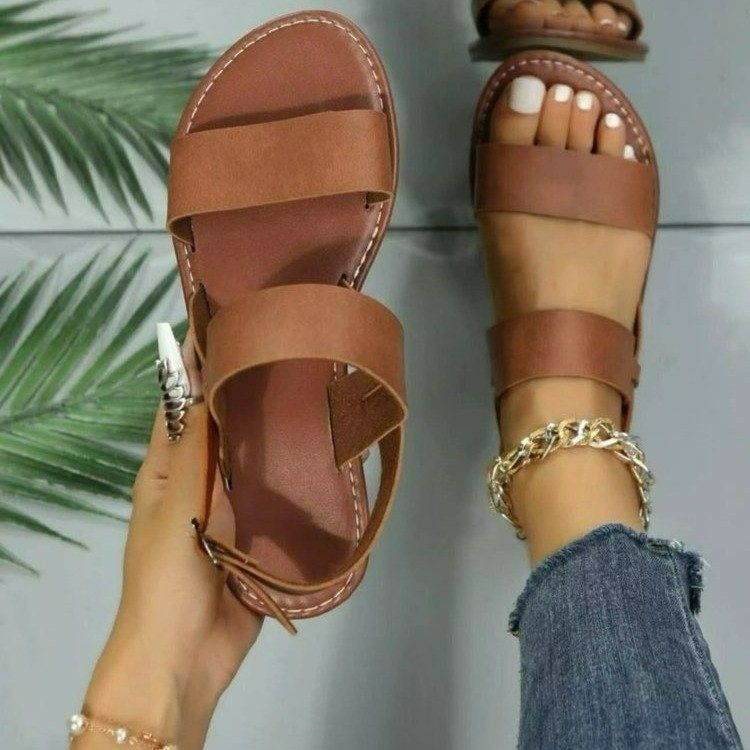 Roman summer new fashionable comfortable for external wear. Women's with ankle strap and round toe flat sole sandals in_voghion.com