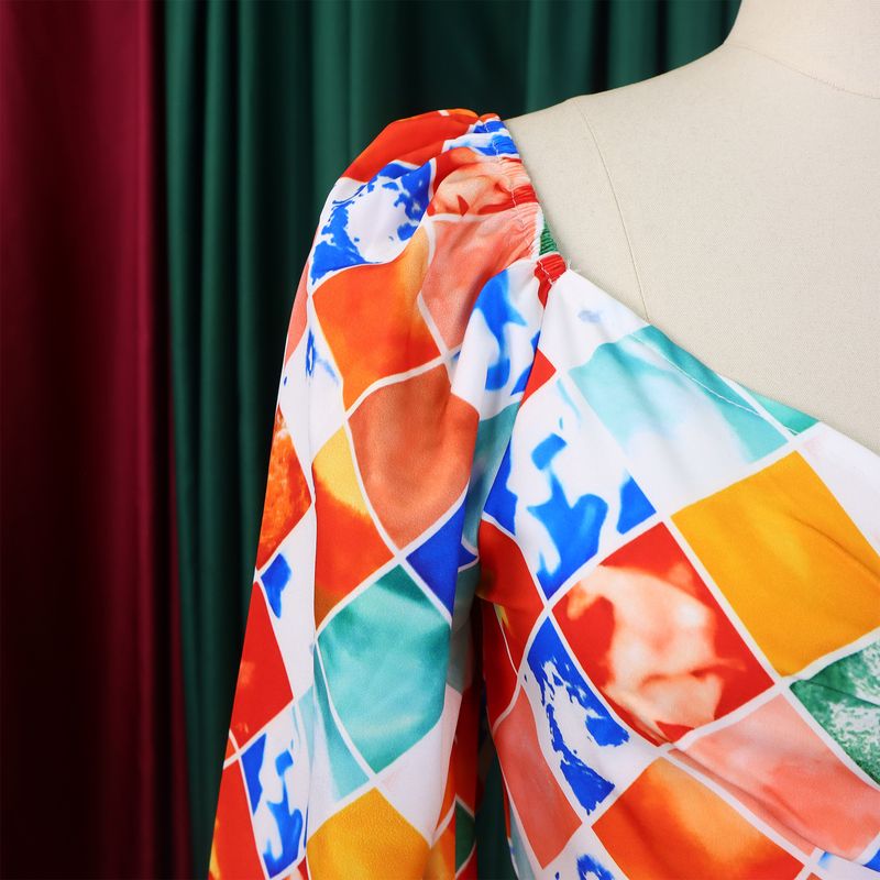 Haut imprimé col en V à la mode pour femmes, jupe longue plissée, costume africain transfrontalier deux pièces_voghion.com