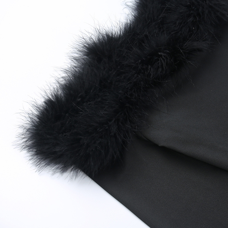 Combinaisons à manches longues en fourrure pour femmes, asymétrique épaule dénudée, hauts à manches longues pour filles, femmes_voghion.com